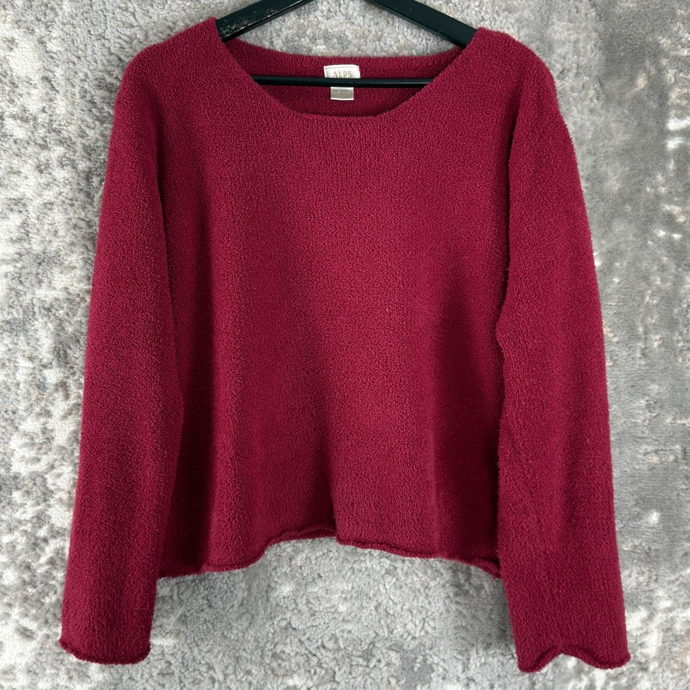 Alps Size L Minimalist Casual Sweater Burgundy Long Sleeve Pullover